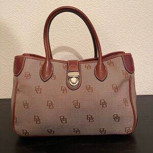 Vintage Dooney & Bourke Signature Double Handle Tote Bag Tan Brown